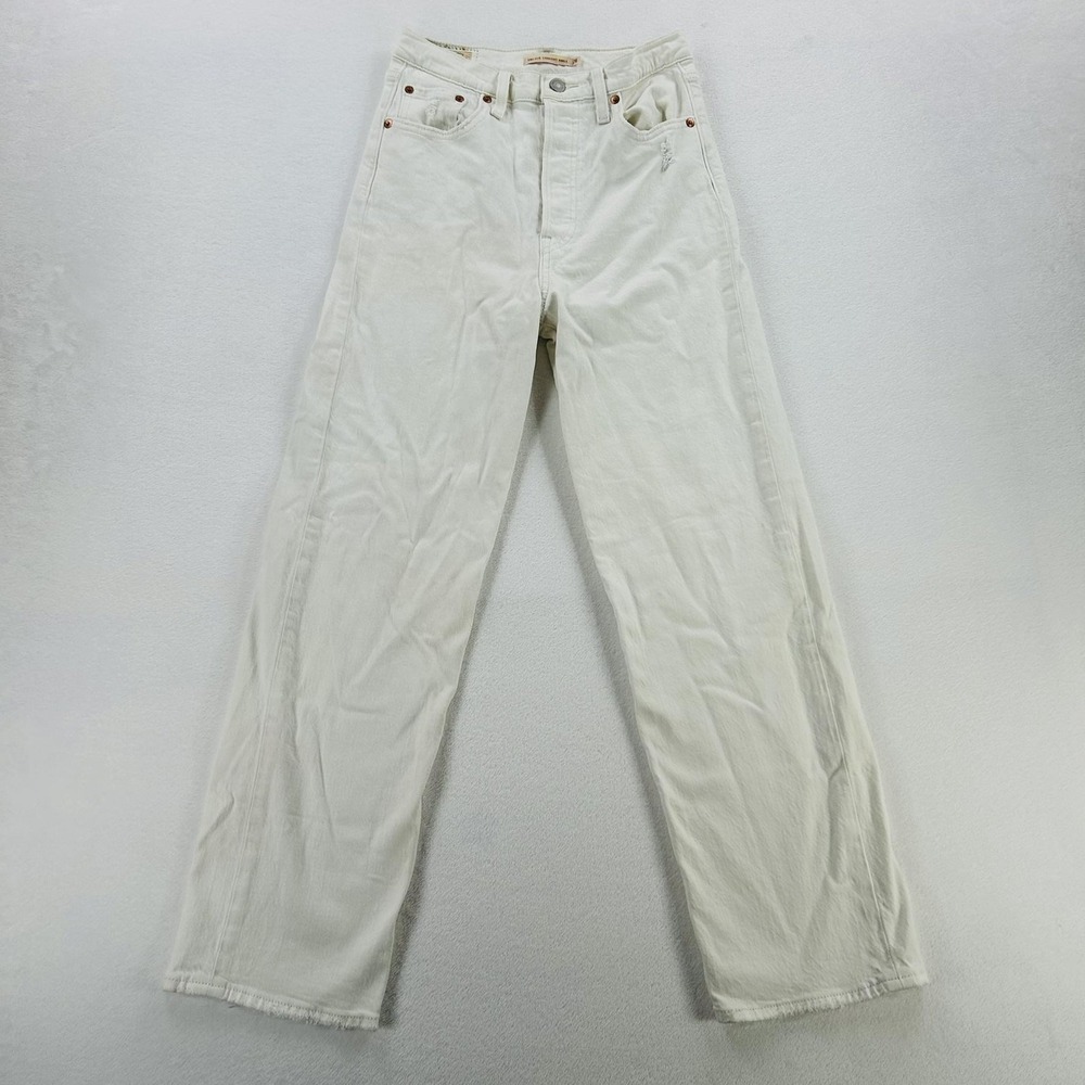 Levi's Ribcage Straight Ankle Jeans Womens W26 L29 White High Rise Denim Pants